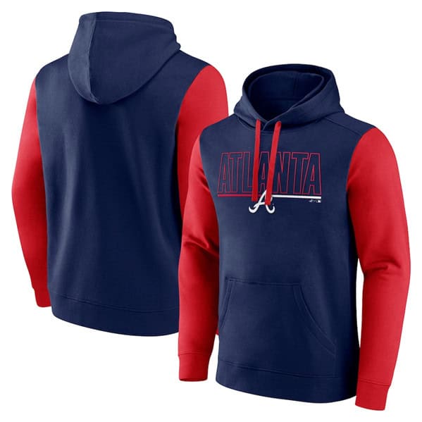 Atlanta Braves Navy Outline Fleece Pullover Hoodie