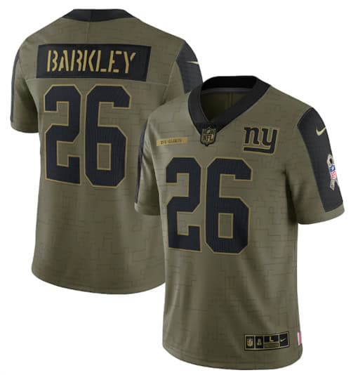 New York Giants #26 Saquon Barkley 2021 Olive Salute To Service Limited Stitched Jersey