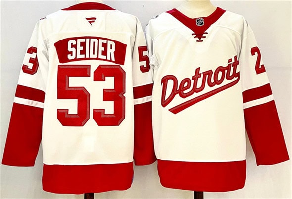 Detroit Red Wings #53 Moritz Seider White Red 2024-25 Stitched Jersey