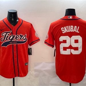Detroit Tigers #29 Tarik Skubal Orange With Patch Cool Base Stitched Jersey