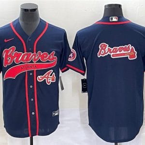 Atlanta Braves Navy Team Big Logo Cool Base With Patch Stitched Jersey