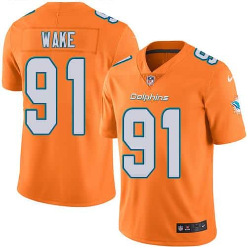 Dolphins #91 Cameron Wake Orange Stitched Limited Rush Nike Jersey