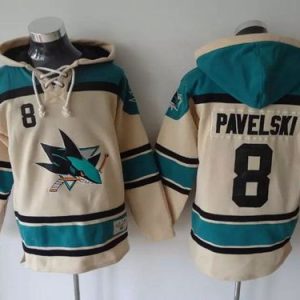 Sharks #8 Joe Pavelski Cream Sawyer Hooded Sweatshirt Stitched Jersey