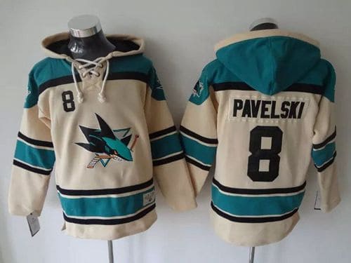 Sharks #8 Joe Pavelski Cream Sawyer Hooded Sweatshirt Stitched Jersey