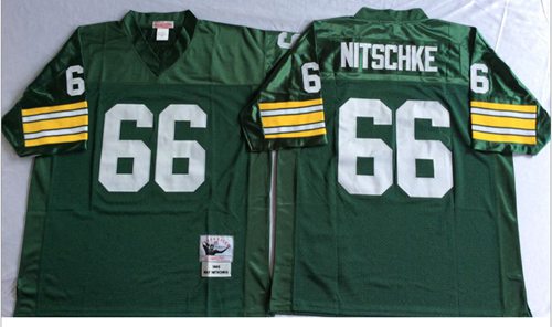Mitchell And Ness 1966 Packers #66 Ray Nitschke Green Throwback Stitched Jersey