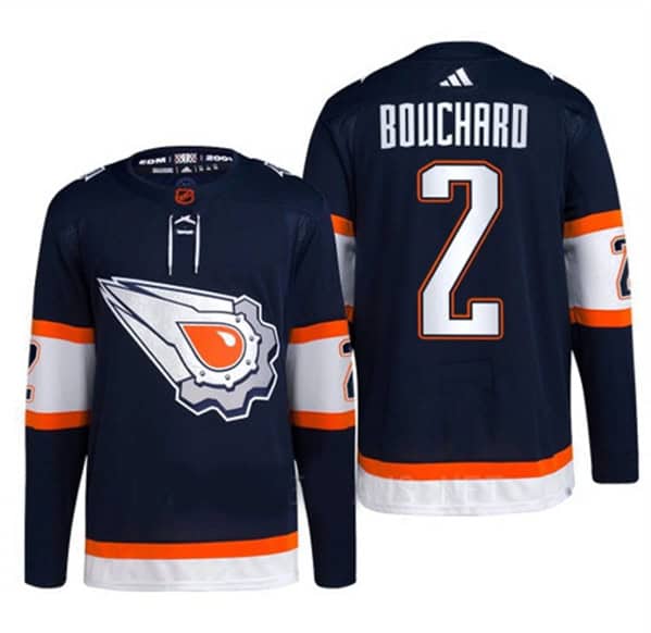 Edmonton Oilers #2 Evan Bouchard Navy 2022-23 Reverse Retro Stitched Jersey