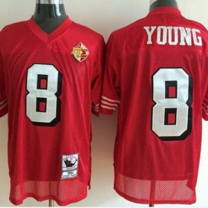 Mitchell And Ness 50TH 49ers #8 Steve Young Red Stitched Throwback Jersey