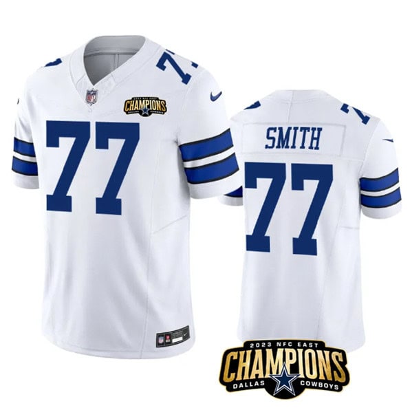 Dallas Cowboys #77 Tyron Smith White 2023 F.U.S.E. NFC East Champions Patch Stitched Jersey