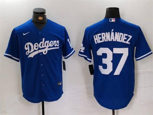 Los Angeles Dodgers #37 Teoscar Hern¨¢ndez Blue Cool Base Stitched Jersey