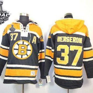 Bruins Stanley Cup Finals Patch #37 Patrice Bergeron Black Sawyer Hooded Sweatshirt Stitched Jersey