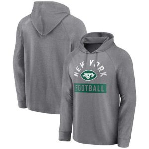 New York Jets Heathered Gray No Time Off Raglan Pullover Hoodie