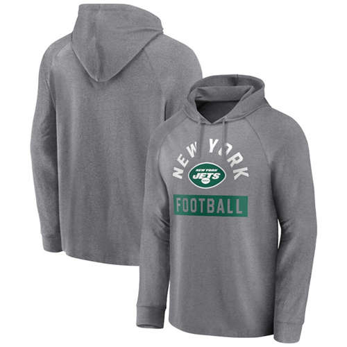 New York Jets Heathered Gray No Time Off Raglan Pullover Hoodie