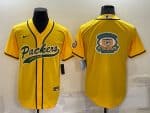 Green Bay Packers Yellow Team Big Logo With Patch Cool Base Stitched Baseball Jersey