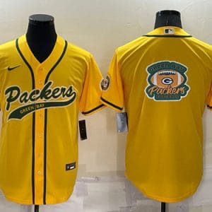 Green Bay Packers Yellow Team Big Logo With Patch Cool Base Stitched Baseball Jersey