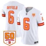 Tampa Bay Buccaneers #6 Baker Mayfield White 2025 F.U.S.E. 50th Anniversary Patch Vapor Untouchable Limited Stitched Jersey