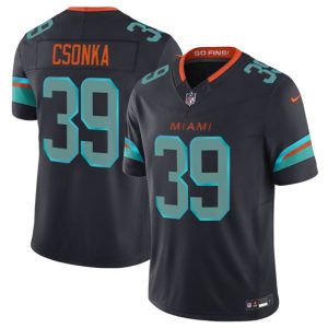 Miami Dolphins #39 Larry Csonka Black 2025 F.U.S.E. ¡°Rivalries¡± Vapor Limited Football Stitched Jersey