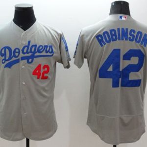 Dodgers #42 Jackie Robinson Grey Flexbase Authentic Collection Stitched Jersey