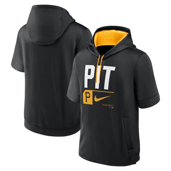 Pittsburgh Pirates Black Tri Code Lockup Short Sleeve Pullover Hoodie