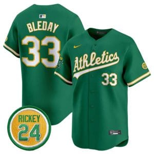 Oakland Athletics #33 JJ Bleday Green 2024 Limited With Rickey Henderson Patch Stitched Jersey