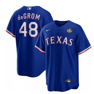 Texas Rangers #48 Jacob DeGrom Royal 2023 World Series Cool Base Stitched Jersey