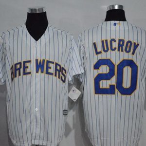 Brewers #20 Jonathan Lucroy White(Blue Strip) New Cool Base Stitched Jersey