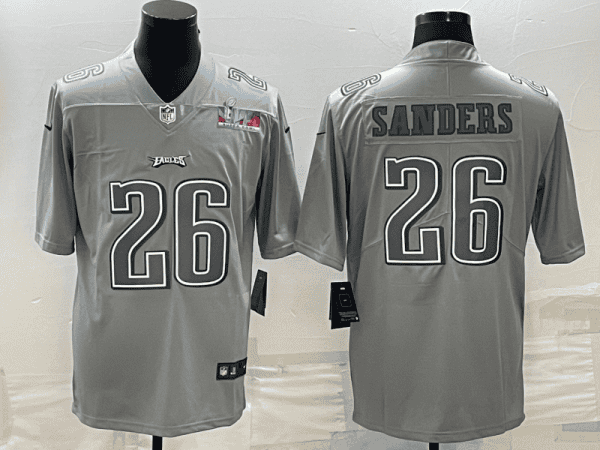 Philadelphia Eagles #26 Miles Sanders Gray Super Bowl LVII Patch Atmosphere Fashion Stitched Jersey