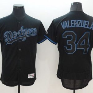 Dodgers #34 Fernando Valenzuela Black Fashion Flexbase Authentic Collection Stitched Jersey