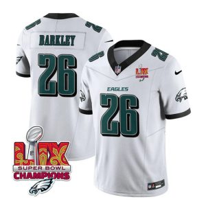 Philadelphia Eagles #26 Saquon Barkley White 2025 Eagles Logo Super Bowl LIX Patch New F.U.S.E. Vapor Untouchable Limited Stitched Jersey