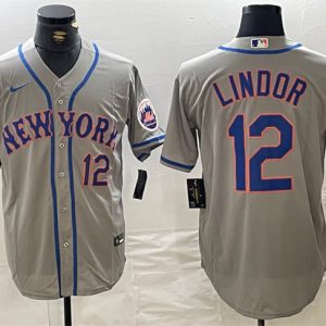 New York Mets #12 Francisco Lindor Grey Stitched Jersey