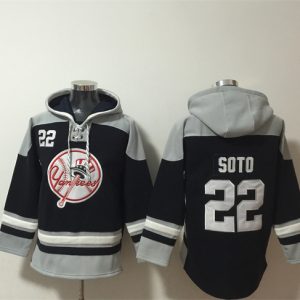 New York Yankees #22 Juan Soto Navy Gray Ageless Must-Have Lace-Up Pullover Hoodie