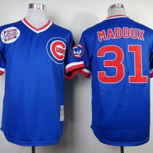 Mitchell And Ness Cubs #31 Greg Maddux Blue Throwback Stitched Jersey