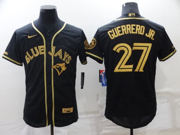 Toronto Blue Jays #27 Vladimir Guerrero Jr. Black Gold Flex Base Stitched Jersey