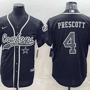 Dallas Cowboys #4 Dak Prescott Black Reflective With Patch Cool Base Stitched Baseball Jersey