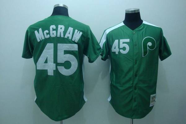 Mitchell And Ness Phillies #45 Tug Mcgraw Green Stitched Throwback Jersey