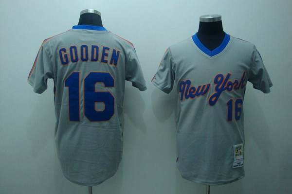 Mitchell And Ness Mets #16 Dwight Gooden Stitched Grey Throwback Jersey
