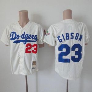 Mitchell And Ness Dodgers #23 Kirk Gibson Cream Throwback Stitched Jersey