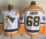 Penguins #68 Jaromir Jagr White Yellow CCM Throwback Stitched Jersey