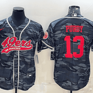 San Francisco 49ers #13 Brock Purdy Grey Camo With Patch Cool Base Stitched Baseball Jersey