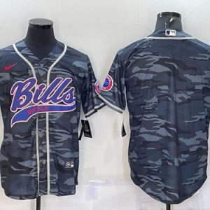 Buffalo Bills Blank Gray Camo With Patch Cool Base Stitched Baseball Jersey