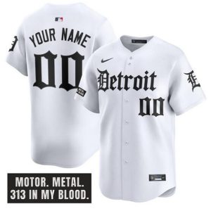 Detroit Tigers Custom White 'Motor Gothic Edition' Vapor Premier Limited Stitched Jersey