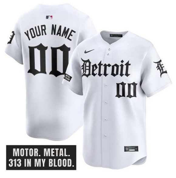 Detroit Tigers Custom White 'Motor Gothic Edition' Vapor Premier Limited Stitched Jersey