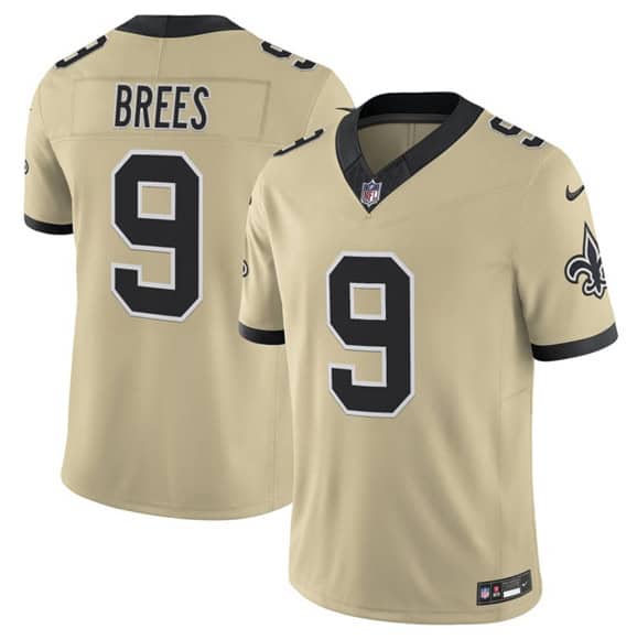 New Orleans Saints #9 Drew Brees Gold 2025 F.U.S.E. Alternate Vapor Limited Football Stitched Jersey