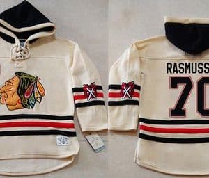 Blackhawks #70 Dennis Rasmussen Cream Heavyweight Pullover Hoodie Stitched NHL Jersey