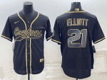 Dallas Cowboys #21 Ezekiel Elliott Black Gold With Patch Cool Base Stitched Baseball Jersey