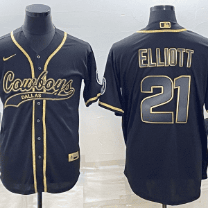 Dallas Cowboys #21 Ezekiel Elliott Black Gold With Patch Cool Base Stitched Baseball Jersey