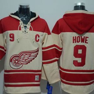 Red Wings #9 Gordie Howe Cream Sawyer Hooded Sweatshirt Stitched Jersey