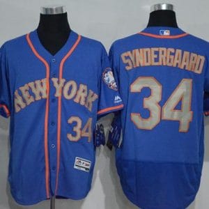 Mets #34 Noah Syndergaard Blue(Grey NO.) Flexbase Authentic Collection Stitched Jersey