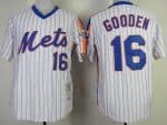 Mitchell And Ness Mets #16 Dwight Gooden Stitched White Blue Strip Throwback Jersey