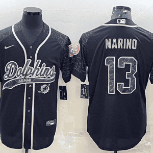 Miami Dolphins #13 Dan Marino Black Reflective With Patch Cool Base Stitched Baseball Jersey