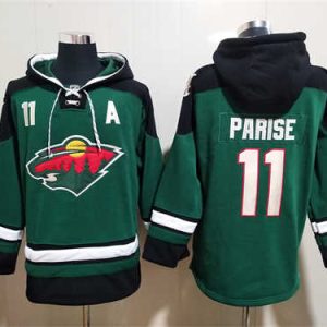 Minnesota Wild #11 Zach Parise Green Ageless Must-Have Lace-Up Pullover Hoodie